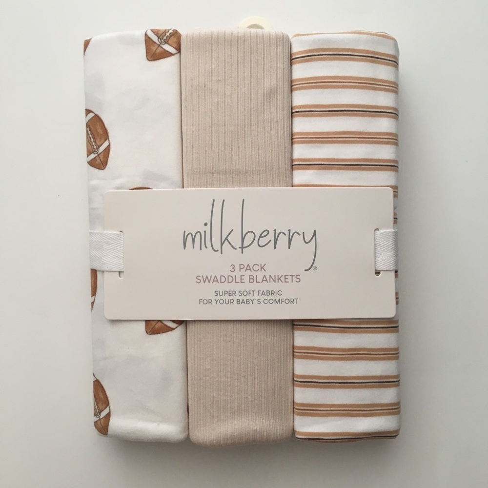 NEW 3 Baby Blankets Multipurpose Solid Stripes Football Theme by Milkberry